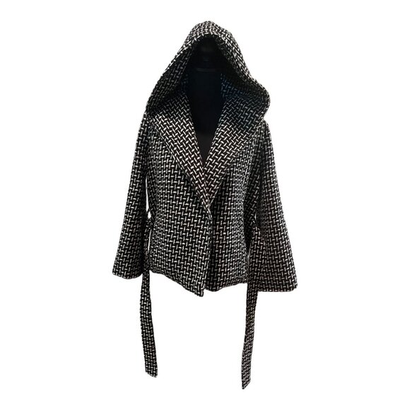 Jack By BB Dakota Hooded Polyester Wool Blend Wrap Tie Coat Size XS - Picture 3 of 8